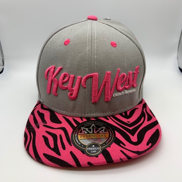 Essencial Key West Florida Conch Republic Embroidered Snapback Hat Gray/Pink - Picture 1 of 16